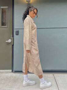 SHEIN EZwear Túi nghiêng Nút phía trước Thả vai áo - Màu Khaki - Xem 5