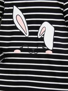 SHEIN Young Girl Striped & Cartoon Graphic Tee Dress - Black and White - View 4