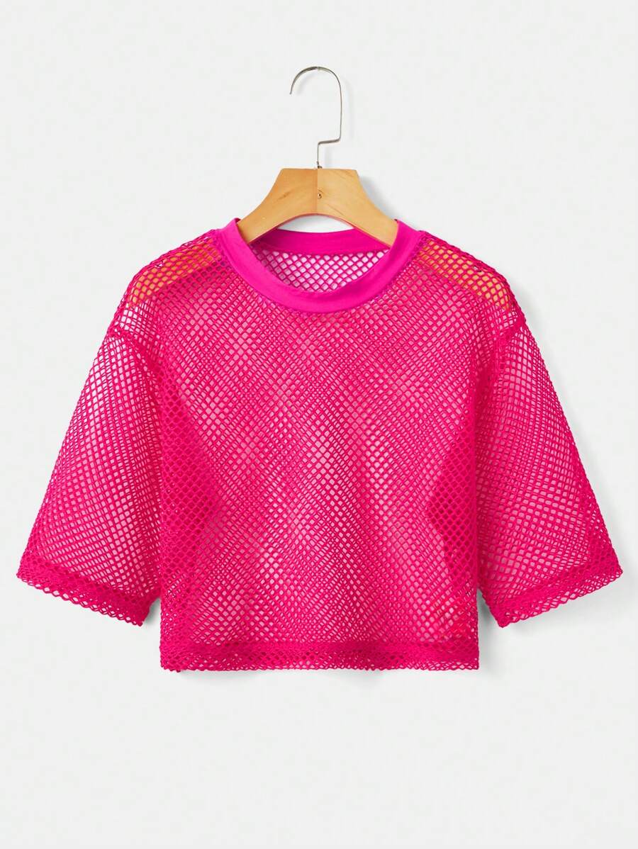 SHEIN ICON Solid Fishnet Mesh Summer Top