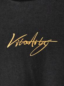 GENTILAND 超大码男士加大码向日葵印花抽绳连帽运动衫 - 黑色 - 查看 4