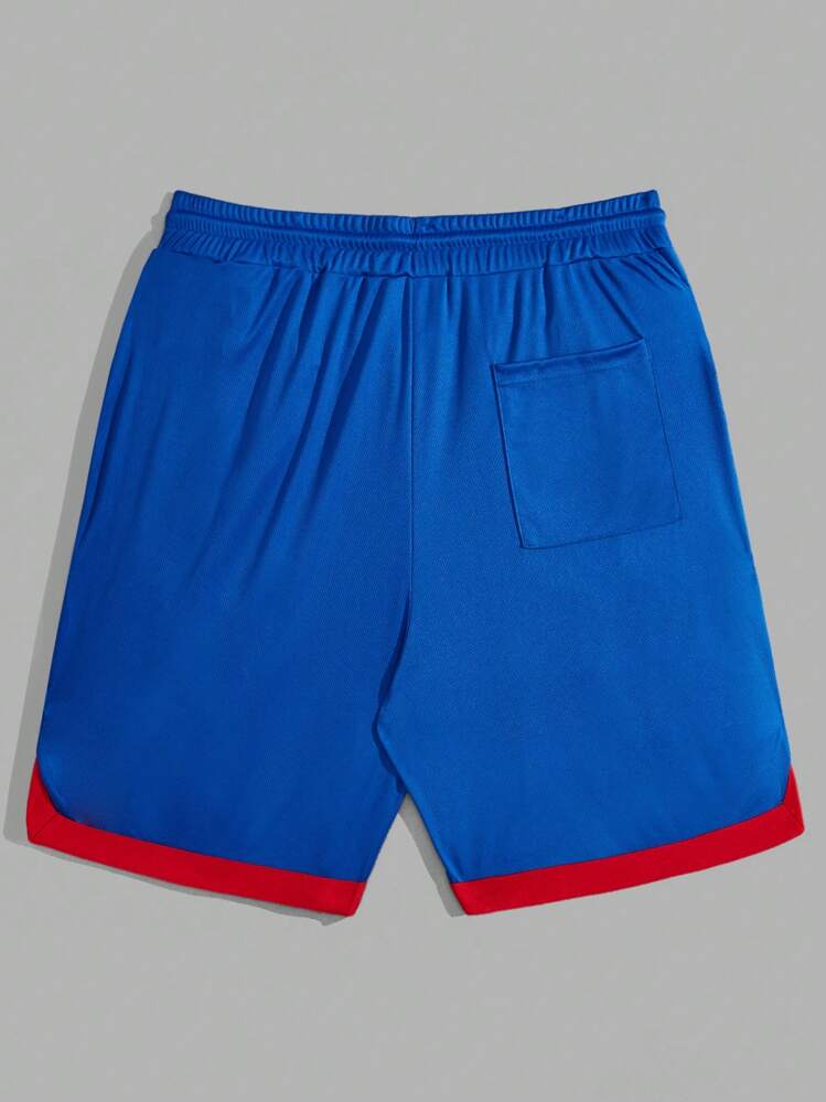 EASEVO Hombres talla grande Shorts con estampado de letra ribete en contraste de cintura con cordón - Azul - Ver 8