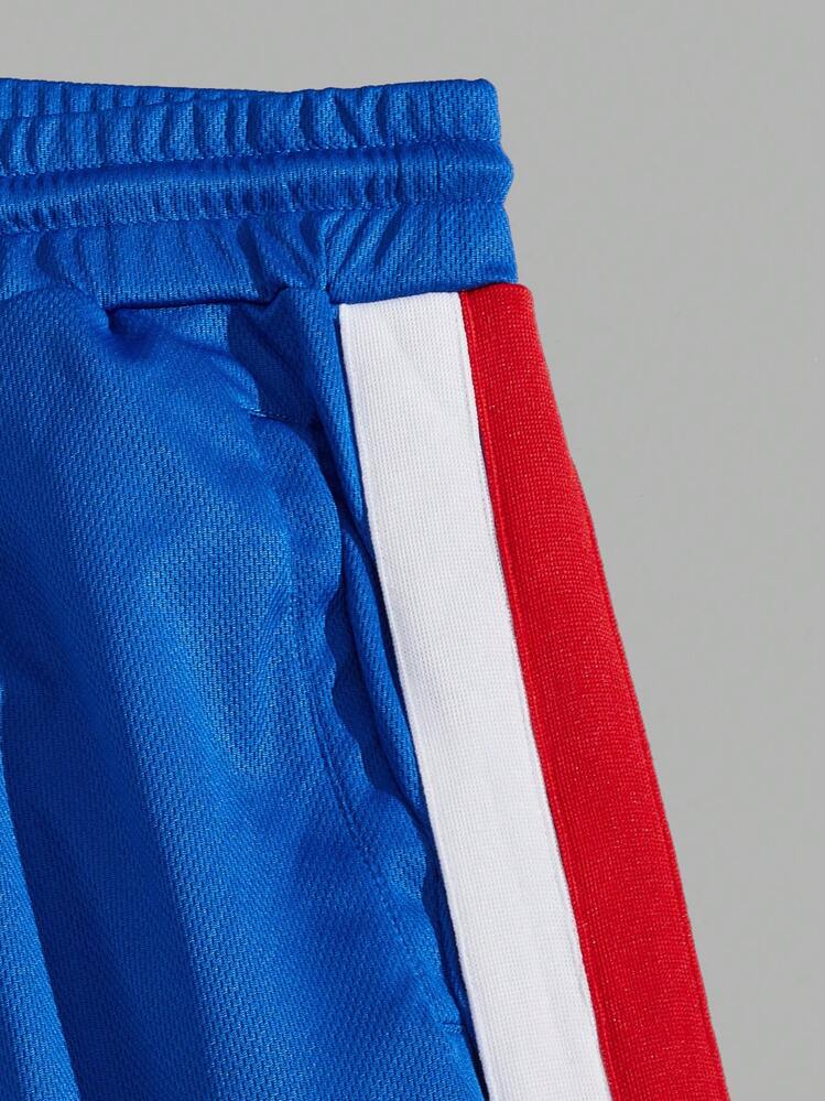 EASEVO Hombres talla grande Shorts con estampado de letra ribete en contraste de cintura con cordón - Azul - Ver 6
