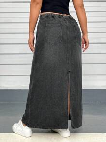 SHEIN EZwear Hơn Túi nghiêng Váy Denim - màu đen - Xem 2