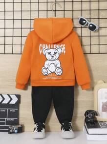 SHEIN 男嬰熊和標語圖案連帽衫和運動褲 - 彩色 - 查看 8