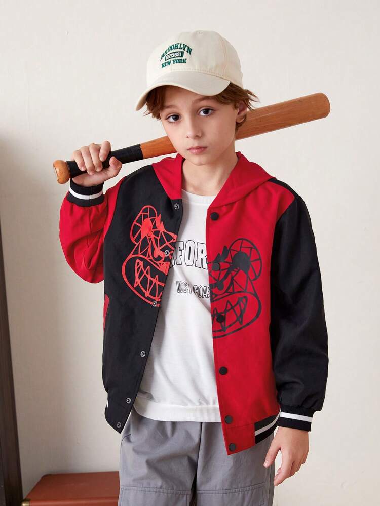 Tween Boy Bear Print Two Tone Hooded Jacket