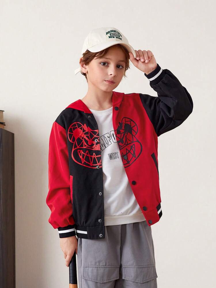 Tween Boy Bear Print Two Tone Hooded Jacket