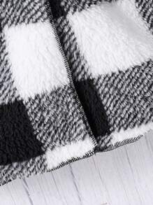 SHEIN Tween Girl Buffalo Plaid Pattern Belted Coat Without Jumper - Black and White - View 5