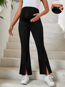 SHEIN 孕婦寬腰帶下擺開叉喇叭褲