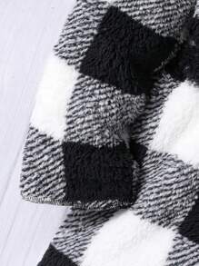 SHEIN Tween Girl Buffalo Plaid Pattern Belted Coat Without Jumper - Black and White - View 6