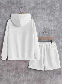 Aesthetic Post Men Letter Graphic Drawstring Hoodie & Shorts - White - View 2