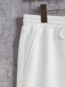 Aesthetic Post Men Letter Graphic Drawstring Hoodie & Shorts - White - View 5