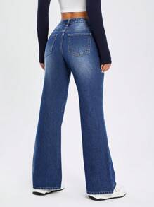 SHEIN EZwear Túi nghiêng Quần ống loe - Rửa tối - Xem 2