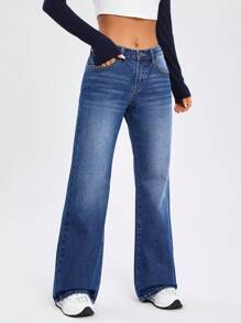 SHEIN EZwear Túi nghiêng Quần ống loe - Rửa tối - Xem 3
