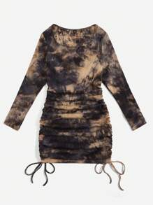 SHEIN EZwear Plus Tie Dye Drawstring Side Bodycon Dress - Multicolor - View 2
