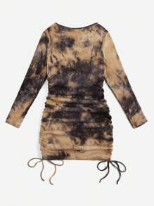 SHEIN EZwear Plus Tie Dye Drawstring Side Bodycon Dress - Multicolor - View 3