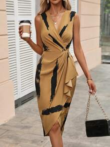 SHEIN Clasi In Bàn chải Viền Ruffle Bọc Nút ven Đầm - Nhiều màu - Xem 1