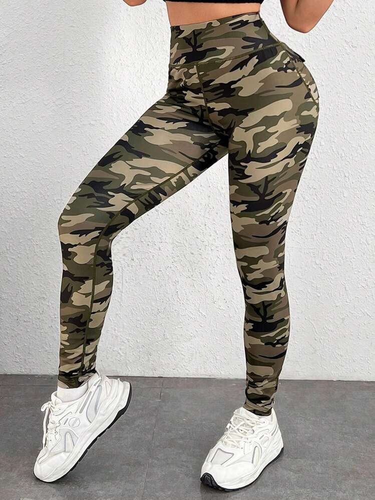 SHEIN EZwear Camo Print Wideband Waist Leggings - Multicolor - View 3