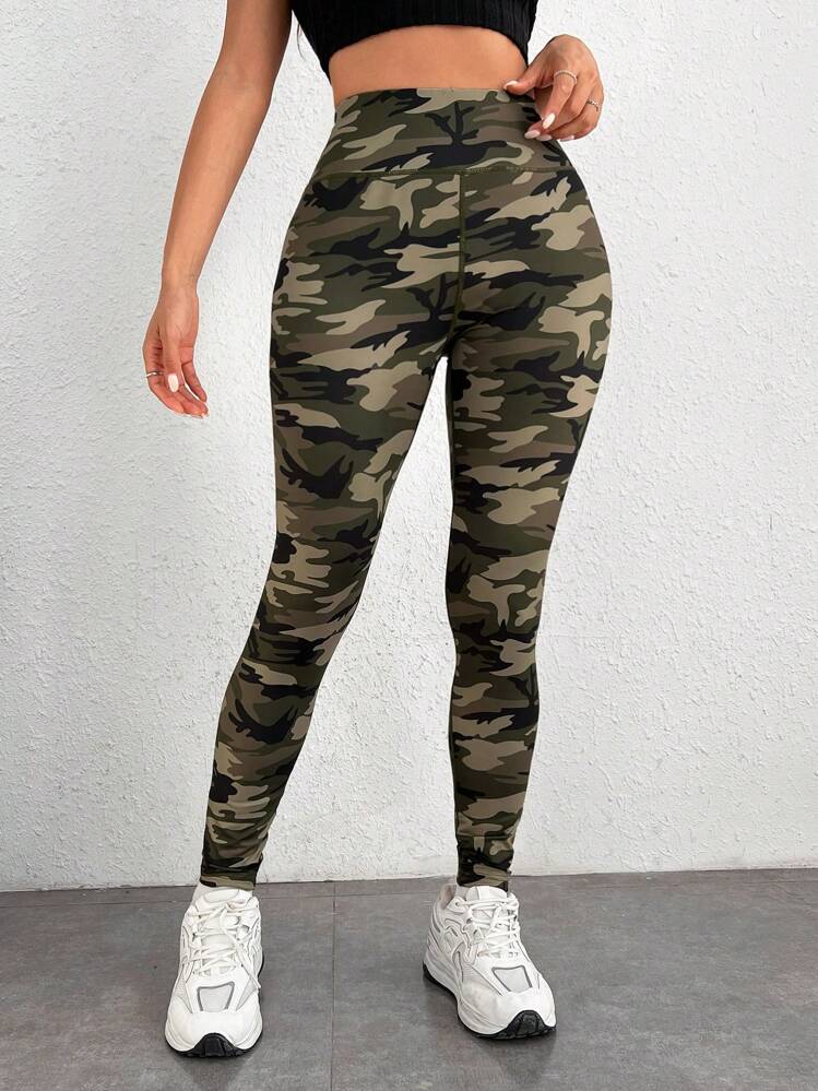 SHEIN EZwear Camo Print Wideband Waist Leggings - Multicolor - View 1