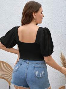 SHEIN Privé Plus Sweetheart Neck Puff Sleeve Bustier Crop Blouse - Black - View 2