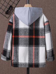 SHEIN Tween Boy Plaid Print Flap Pocket Hooded Jacket Without Tee - Multicolor - View 2