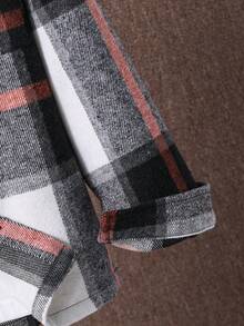 SHEIN Tween Boy Plaid Print Flap Pocket Hooded Jacket Without Tee - Multicolor - View 5