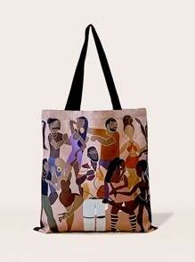 Sierra Siler Canvas Shopper Bag Figure Graphic Casual - Black - View 1