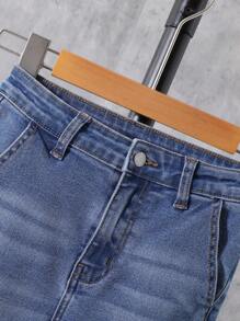 SHEIN Tween Boy Flap Pocket Side Cargo Jeans - Medium Wash - View 4