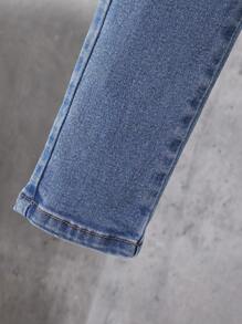 SHEIN Tween Boy Flap Pocket Side Cargo Jeans - Medium Wash - View 6