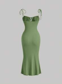 SHEIN MOD Tie Front Ruched Bust Cami Dress - Lime Green - View 2