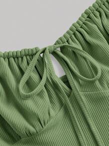 SHEIN MOD Tie Front Ruched Bust Cami Dress - Lime Green - View 4