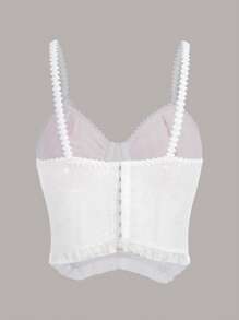 ROMWE Kawaii 花卉刺繡蕾絲拼接吊帶上衣 - 白色 - 查看 2