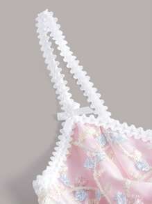 ROMWE Kawaii 花卉刺繡蕾絲拼接吊帶上衣 - 白色 - 查看 3