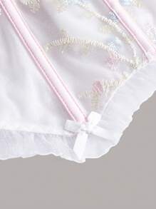 ROMWE Kawaii 花卉刺繡蕾絲拼接吊帶上衣 - 白色 - 查看 4