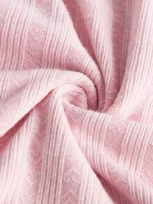 ROMWE Kawaii 素色褶邊前繫帶T恤 - 粉色 - 查看 4