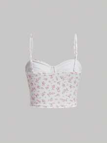 SHEIN MOD Ditsy Floral Print Ruched Cami Top - Pink - View 2