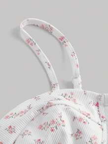 SHEIN MOD Ditsy Floral Print Ruched Cami Top - Pink - View 4