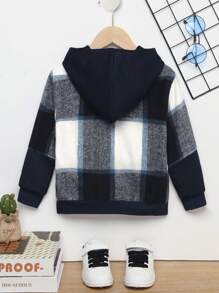 SHEIN 男小童格紋印花連帽花呢外套 - 彩色 - 查看 2