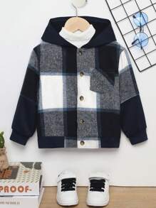 SHEIN 男小童格紋印花連帽花呢外套 - 彩色 - 查看 7