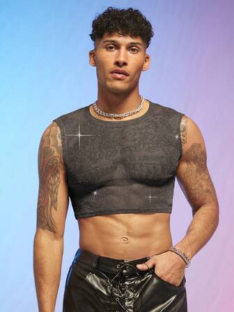 Guys Glitter Crop Tank Top