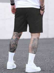 Manfinity EMRG Men's Casual Loose Cross Print Shorts With Drawstring Waist, Summer Graphic Going Out Street Wear Knee Shorts Baggy Shorts, For Husband, Boyfriend Gifts, Cross Shorts, Men's Street Wear Shorts, Christian Shorts, Jesus Shorts, Black Graphic Shorts, Back To School