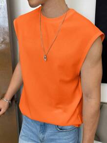 SWAVVY Men Solid Tank Top - Orange - View 7