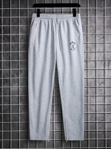 Manfinity Homme 男士字母圖案腰部抽繩衛褲 - 灰色 - 查看 3