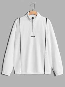 Manfinity RebelGame Áo nỉ nam họa tiết tương phản chữ cái dáng rộng có khóa kéo một phần tư - trắng - Xem 1