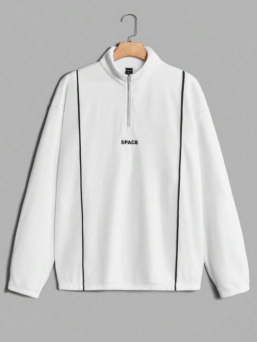 Manfinity RebelGame Áo nỉ nam họa tiết tương phản chữ cái dáng rộng có khóa kéo một phần tư - trắng - Xem 1