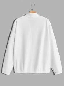 Manfinity RebelGame Áo nỉ nam họa tiết tương phản chữ cái dáng rộng có khóa kéo một phần tư - trắng - Xem 2