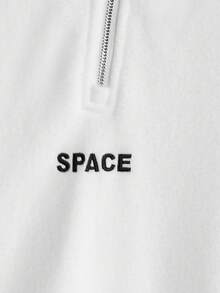 Manfinity RebelGame Áo nỉ nam họa tiết tương phản chữ cái dáng rộng có khóa kéo một phần tư - trắng - Xem 5