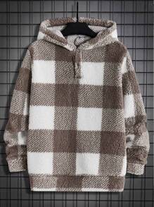 Manfinity RebelGame 男士格紋印花連帽法蘭絨運動衫 - 摩卡棕 - 查看 1