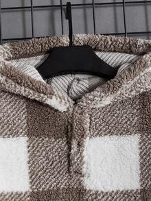 Manfinity RebelGame 男士格紋印花連帽法蘭絨運動衫 - 摩卡棕 - 查看 3