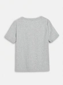 SHEIN BASICS 素色V領T恤 - 淺灰色 - 查看 2