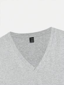 SHEIN BASICS 素色V領T恤 - 淺灰色 - 查看 4